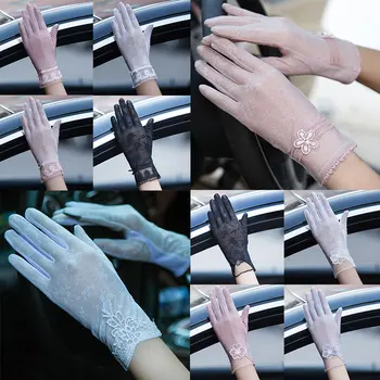 

1 Pairs Lady Ice Silk Driving Gloves Outdoor Breathable Short Glove Women Thin Touch Screen Mittens Female Summer Lace Gloves