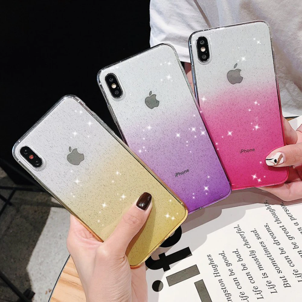 Блестящий прозрачный мягкий силиконовый чехол для iPhone X XR XS 11 Pro Max 8 7 6 s Plus|Бамперы|