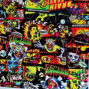 

140cm Width ZOMBIES RUN Print Cotton Fabric for Boy Clothes Backpack Hometextile Cushion Cover Curtain DIY-BK866