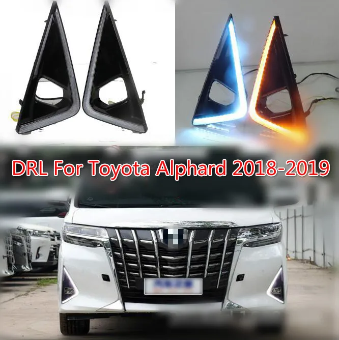 

Car Flashing 1Pair LED Daytime Running Light For Toyota Alphard 2018 2019 Yellow Turn Signal Relay Waterproof 12V DRL Fog Lamp