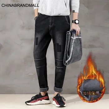 

Lzm8519 Two Color Plus Velvet Jeans Male Loose Elastic Force Big Size Leisure Cowboy Male Long Pants M-7xl