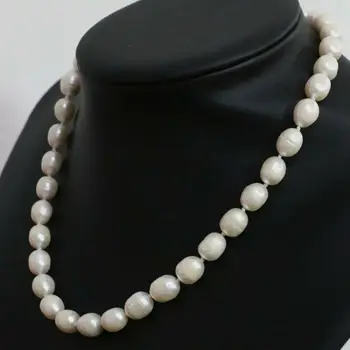 

Long 18" 9-10mm Natural White Cultured Pearl Necklace