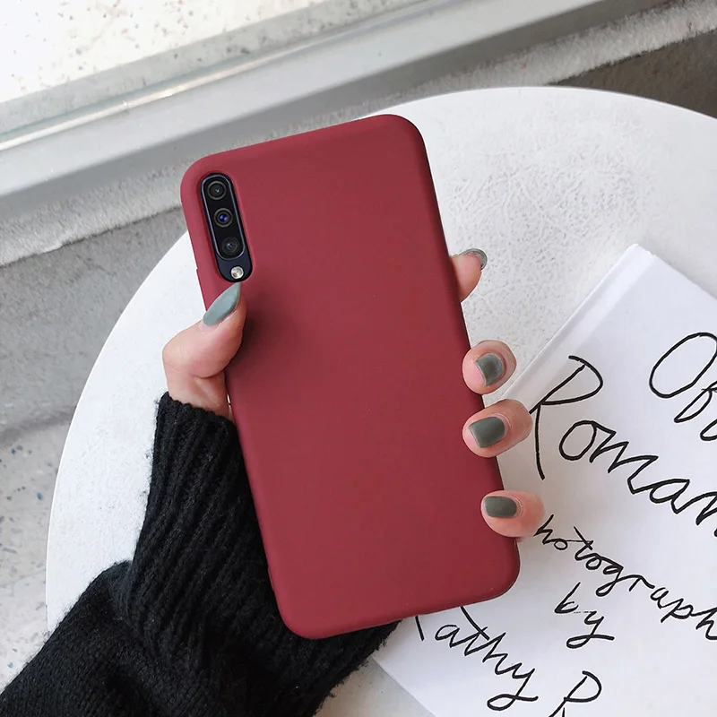 Wine red Модный мягкий силиконовый чехол для samsung Galaxy A10 A20 A30 A50 A30S A50S тонкий карамельный цвет чехол s - Цвет: Wine red
