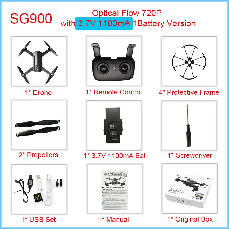 OF-720P-1100mA-1Bat Дрон с gps Профессиональный с 1080P 720P wifi камера Дрон HD следим за мной gps фиксированная точка складной SG900 SG900-S дроны 20 минут - Цвет: OF-720P-1100mA-1Bat
