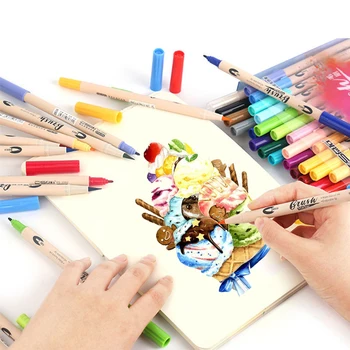 

Brush Marker Pen 6/12/24 Colors Double Heads Calligraphy Watercolor Pens & Colorless Blender Painting Bookmark Manga Drawing