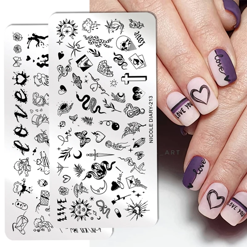 NICOLE DIARY Love Heart Nail Art Stamping Plates Dragon Snake Design Stamp Templates Printing Stencil Sexy Girl Image Tool | Красота и