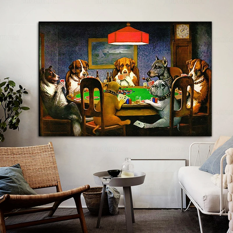 Dogs Playing Poker Artwork Print On Framed Canvas Wall Art Home  Decoration 