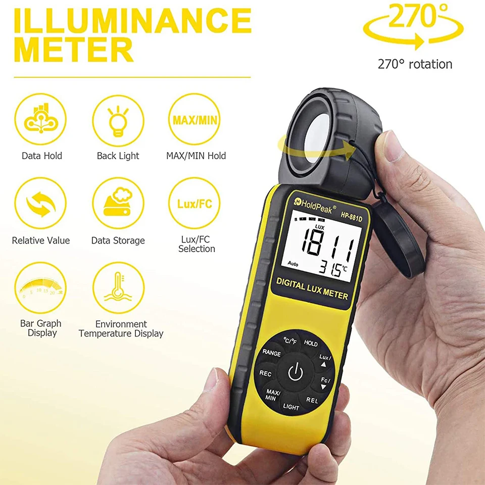 HOLDPEAK  Ʈ  HP-881D 0.01-400,000 Lux /1-40,000 FC   LED   Ĺ  