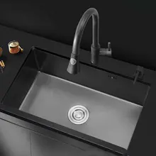 Черная Нержавеющая сталь 304 нм ручная работа с одним слотом для раковины многофункциональная кухонная раковина с одной чашей с краном