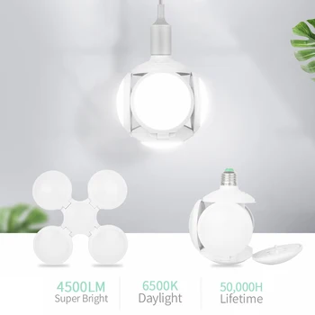 

Deformable LED Garage Light E26/E27 40W LED Basement Light Bulb with 4 Adjustable Panels for Workshop Workbench Warehouse