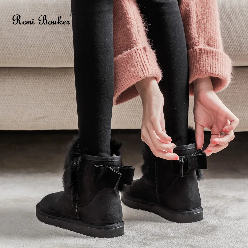 Roni Bouker/женские ботинки; теплые зимние ботинки на меху; женские ботильоны; botas Mujer; теплые замшевые ботинки на плоской подошве без застежки; модные женские ботинки