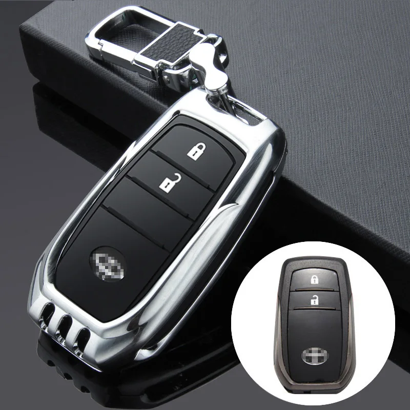 Цинковый сплав чехол для ключей автомобиля брелок для Highlander Prado Crown Land Cruiser Prius Vitz Riez RAV4 Camry Smart key защитная оболочка - Название цвета: B silver buckle set