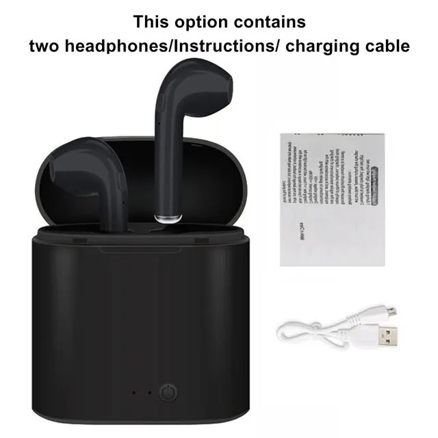 Two Headphones black I7s TWS беспроводные Bluetooth наушники портативные с зарядной коробкой спортивные наушники для всех смартфонов невидимая беспроводная гарнитура - Цвет: Two Headphones black