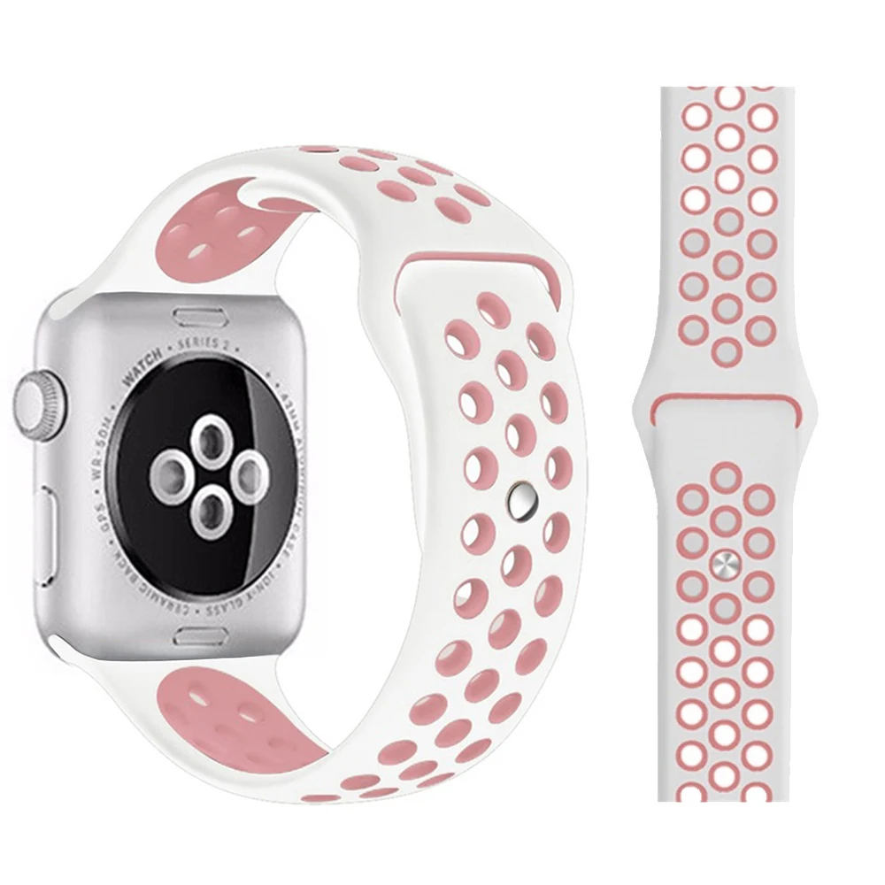 White flour Модный спортивный силиконовый ремешок для часов apple watch 42 мм, 38 мм, 40 мм, 44 мм, браслет Nike+ Iwatch series 5/4/3/2/1 - Цвет ремешка: White flour