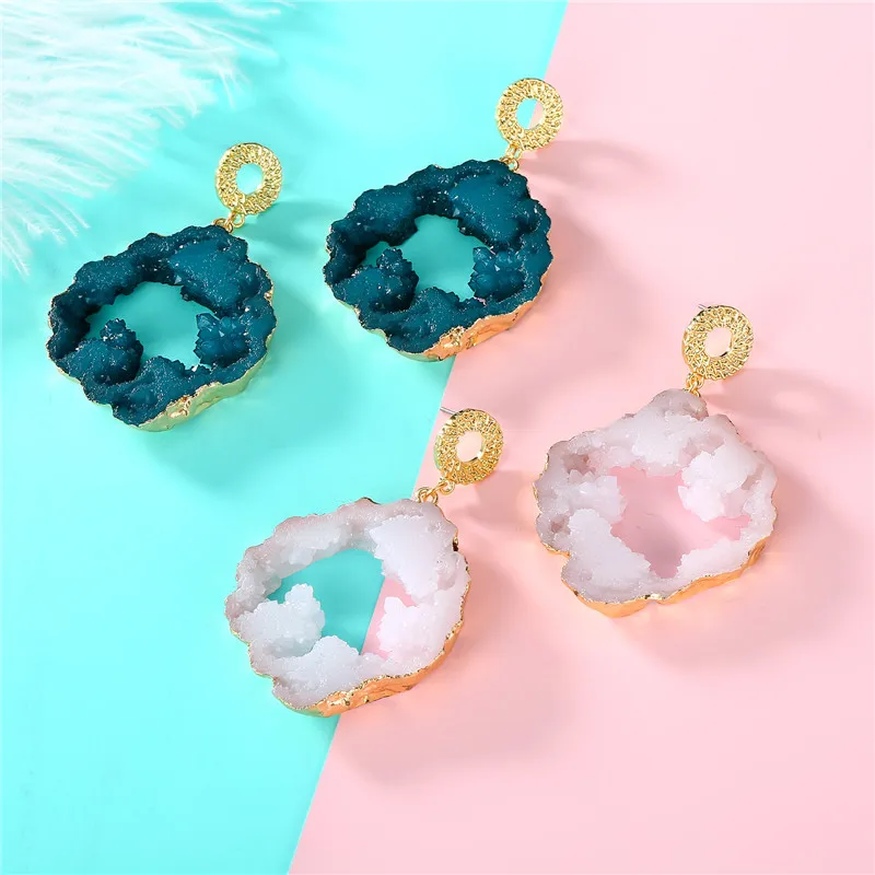 

Dayoff Bohemia Earrings Irregular Hollow Resin Stone Earings For Women Jewelry Fashion Fake Druzy Statement Drop Earrings E229