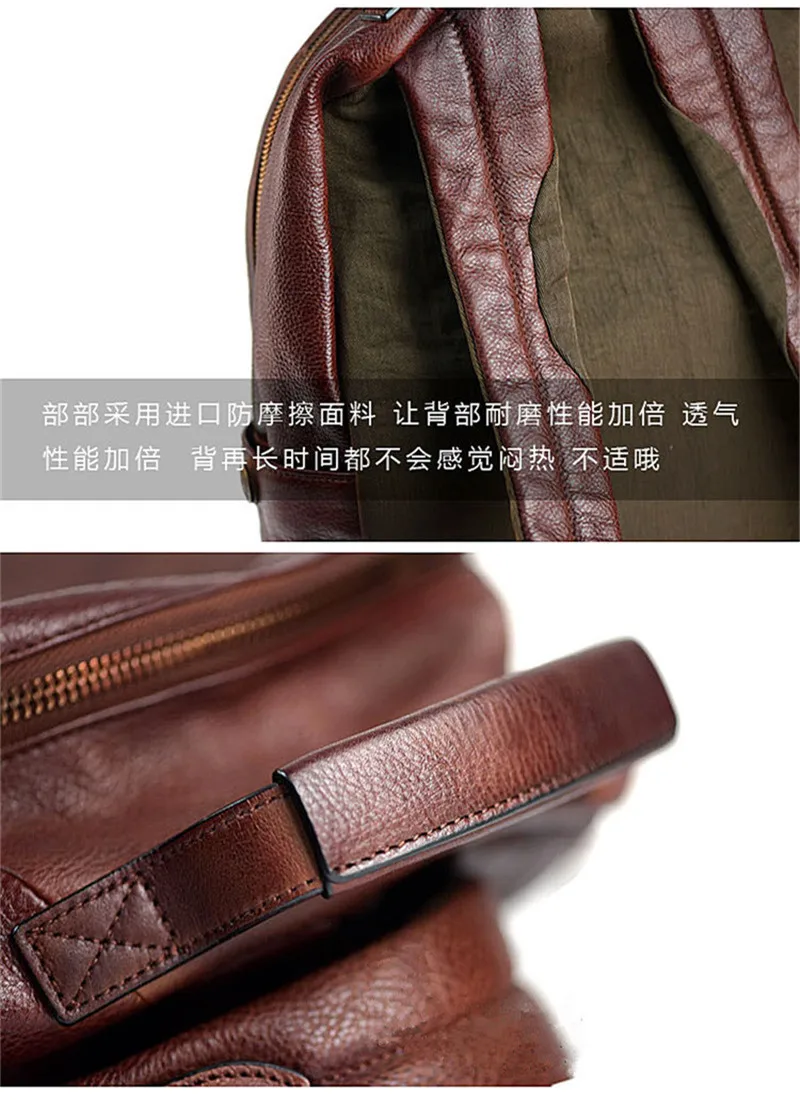 PNDME hohe qualität echtes leder herren rucksack einfache vintage natürliche rindsleder frauen reise bagpack student laptop bookbag – Detail 6