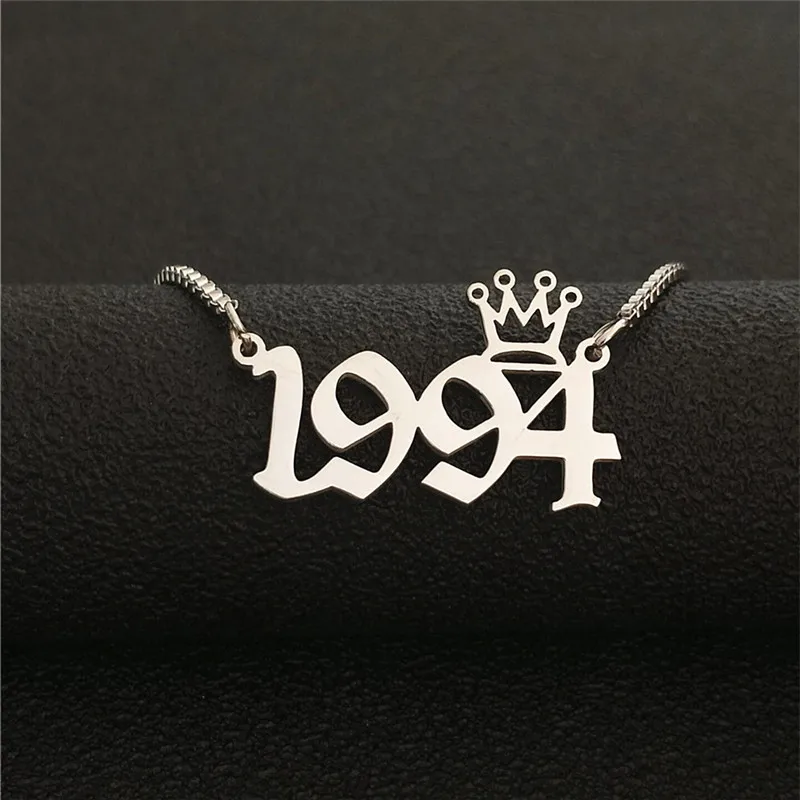 1994 ожерелье с цифрами для женщин, специальное, с датой года, английское богемное колье, ювелирные изделия из нержавеющей стали, золото, серебро, цепочка, корона, колье