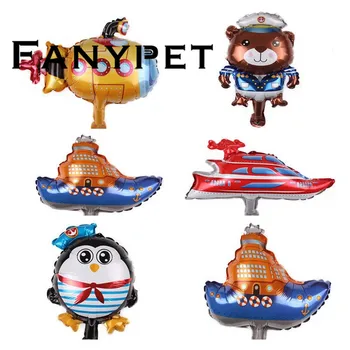 

50pc mini Submarine Ship Foil Balloons Cars Pirate Boat Sailor Bear Penguin Ballon Maritime Theme Birthday Party Supplies Globos