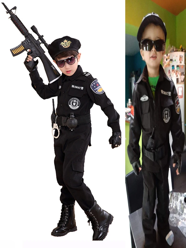 Uniforme de policía de Halloween para niños, disfraz SWAT de fantasía,  conjunto de ropa especial para fiesta de policía, traje de tácticas de  combate