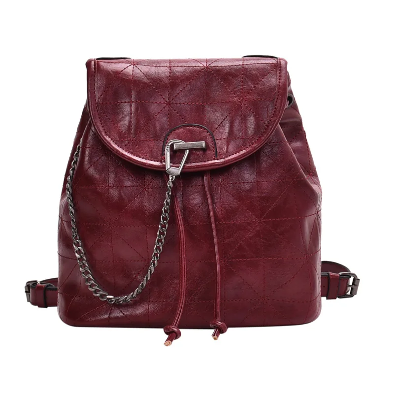 YASICAIDI Plaid PU Backpack Flap Pocket Women Rucksack Leather Chain Shoulder Strap Bucket Drawstring Bag Pack Lady Shoulder Bag
