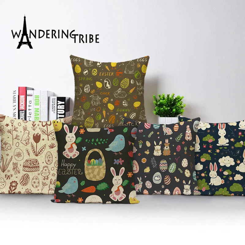 

Cartoon Easter Egg Pillow Case Colorful Rabbit Bear Cushion Cover Animal Cute Bunny Linen Home Decorative Pillow Covers Cases
