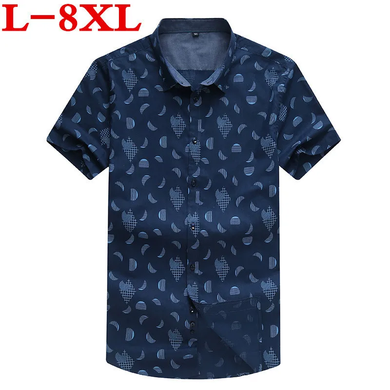 8XL 7XL 6XL размера плюс летняя 100% хлопок Принт товара рубашка XL жира люди носят для