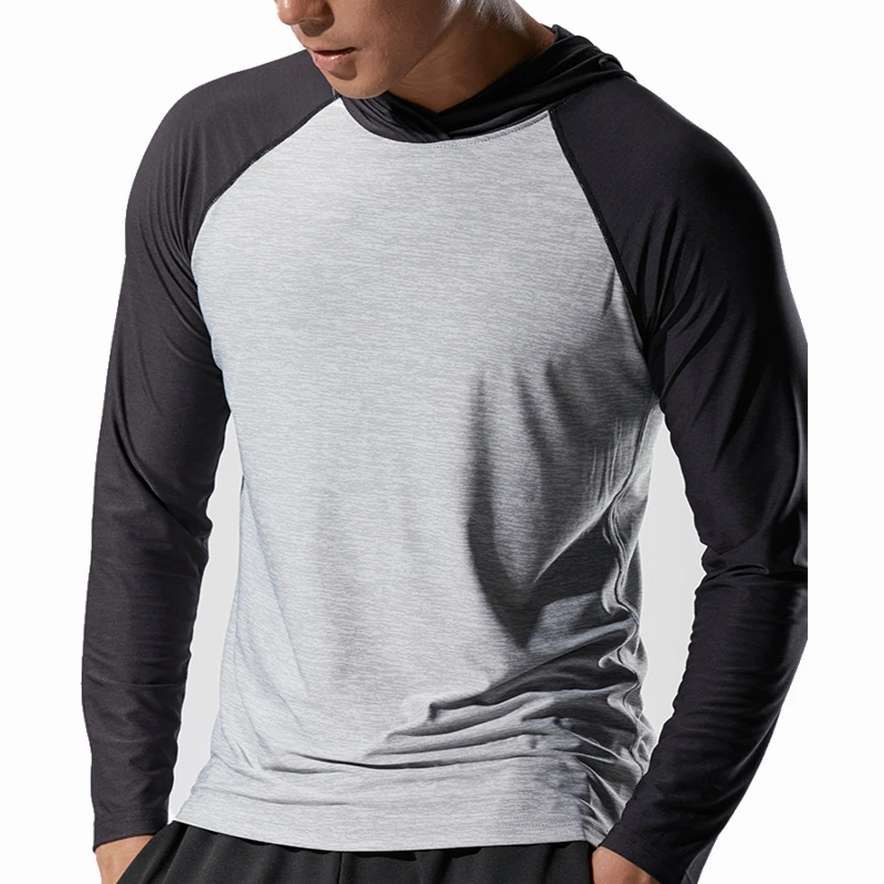Осенняя футболка для бега, Мужская футболка с длинным рукавом, с капюшоном, Рашгард, рубашки для спортзала, фитнес-тренировочная футболка, быстросохнущая дышащая спортивная одежда