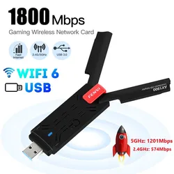 Adaptateur WiFi 6 USB 1800, 3.0 mb/s, double bande 2.4GHz/5GHz, carte réseau sans fil, 802.11ax, RTL8832AU, prise en charge OFDMA WPA3, pour PC et ordinateur portable 
