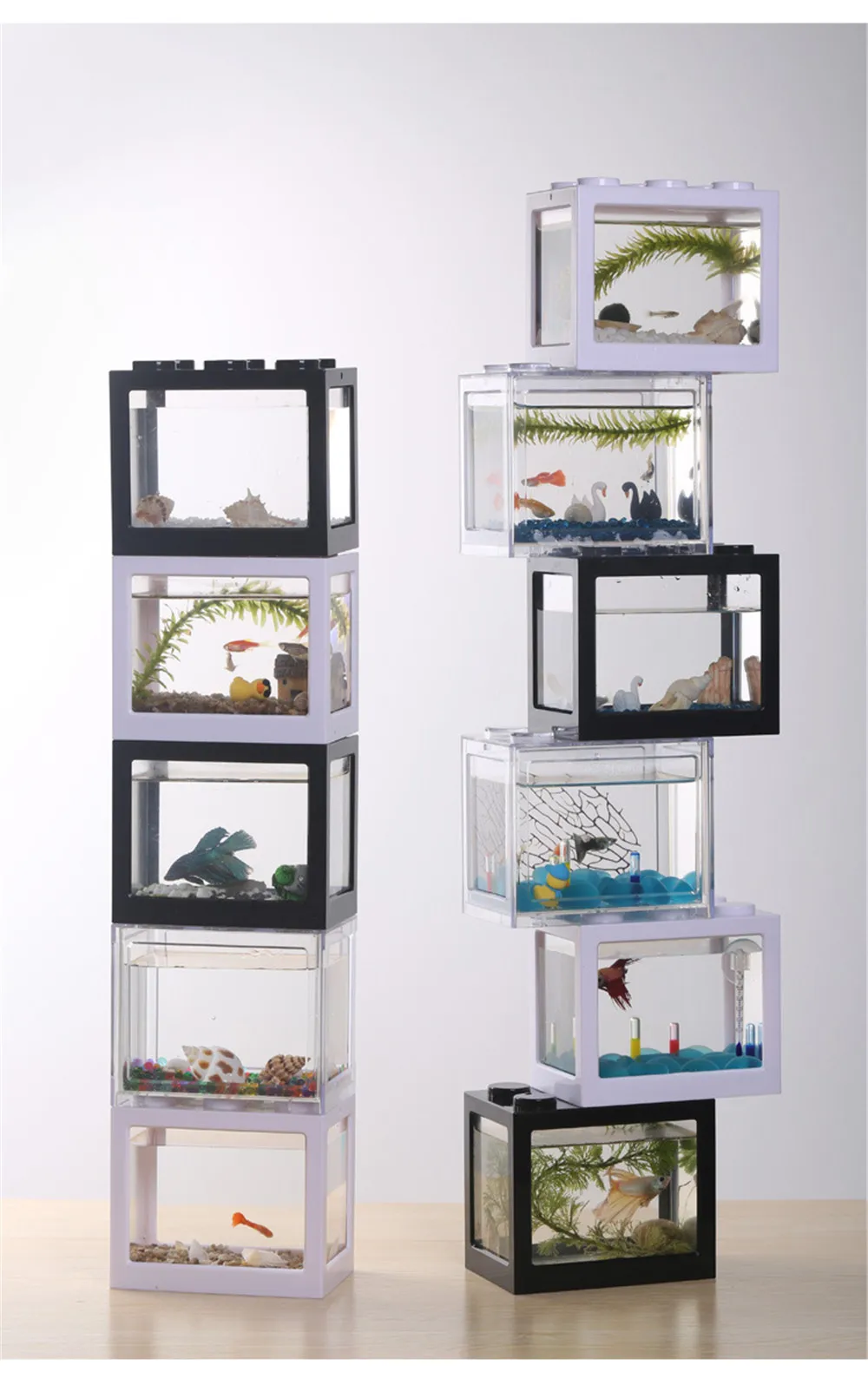 8 Colors Rectangle Mini Aquarium Fish Tank Home Office Tea Table Decoration Small Building Block Fish Tank Eco Tank Accessories (10)