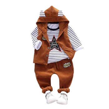 

3Pcs Autumn Baby Boy Girl Star Striped Print Long Sleeve Shirt Hoodie Vest Trousers Pants Clothes
