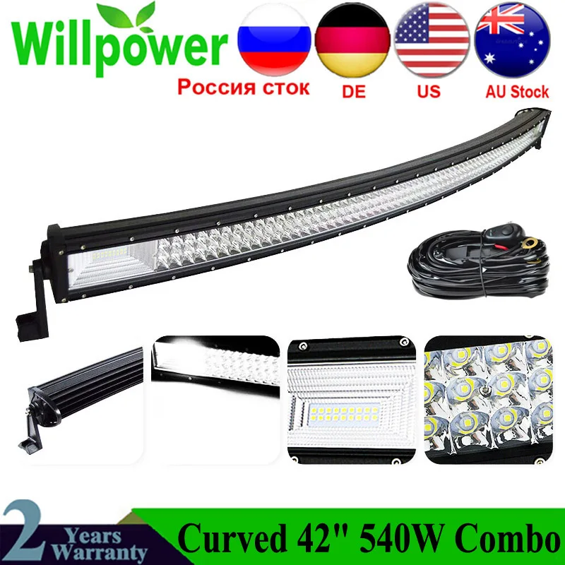 

7D Tri-Row Curved 42 inch Led Light Bar 540W Work Light Driving Lamp For Jeep Ford Mazda Offroad 4x4 Truck Car Roof 12V 24V Wire