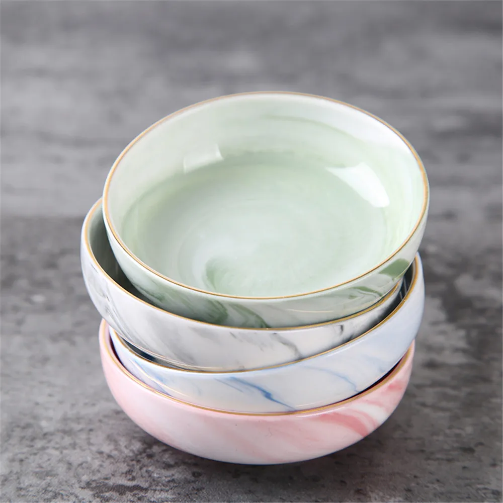 

Luxury Ceramic Dish Marble Pattern Round Fruit Seasoning Soy Vinegar Ketchup Sauce bowl Pigments Plates Japanese Sushi Tableware