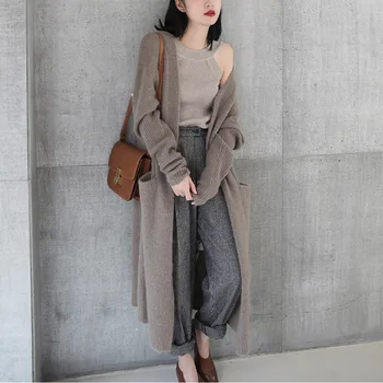 

2019 the new autumn and winter yong lazy sweater women's Korean version of the long knitted cardigan loose long-sleeved coat