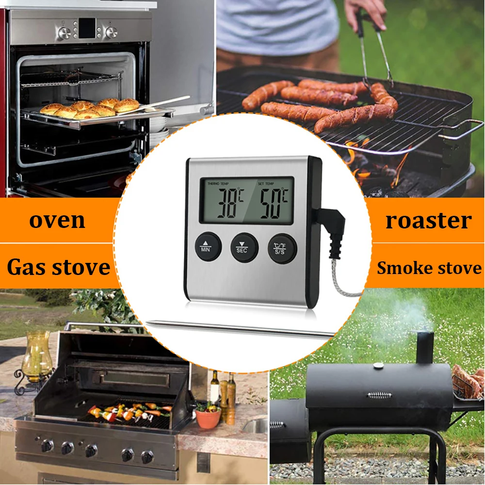 Digital Barbecue Meat Thermometer Thormometer For Oven Thermomet With Timer Meat  Probe Cooking Kitchen Thermometer For Meat