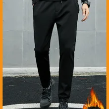 Дизайн, зимние повседневные штаны с толстой подкладкой, хлопковые штаны с эластичной резинкой на талии, Мужские штаны с карманами, черные J9545-6669-G
