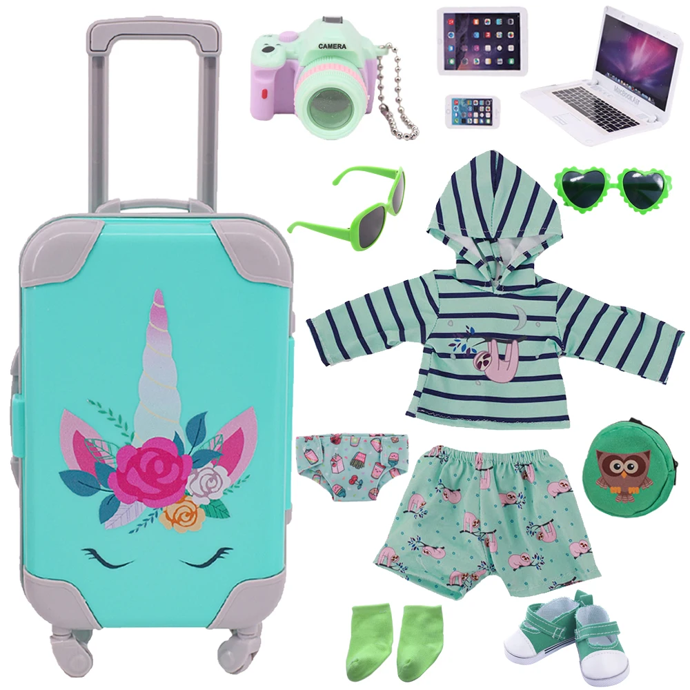 Reborn Doll Clothes Canvas Shoes Unicorn Suitcase Set Handmade Underwear Fit 18 Inch American Doll Girl,43Cm New Baby Born Dolls 2023 6 7pcs travel storage bag set large capacity luggage bags packing cube clothes underwear travel suitcase organizer pouch