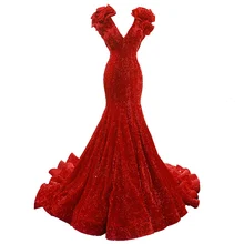 Rsm66736 элегантные красные вечерние платья с длинным шлейфом и v-образным вырезом