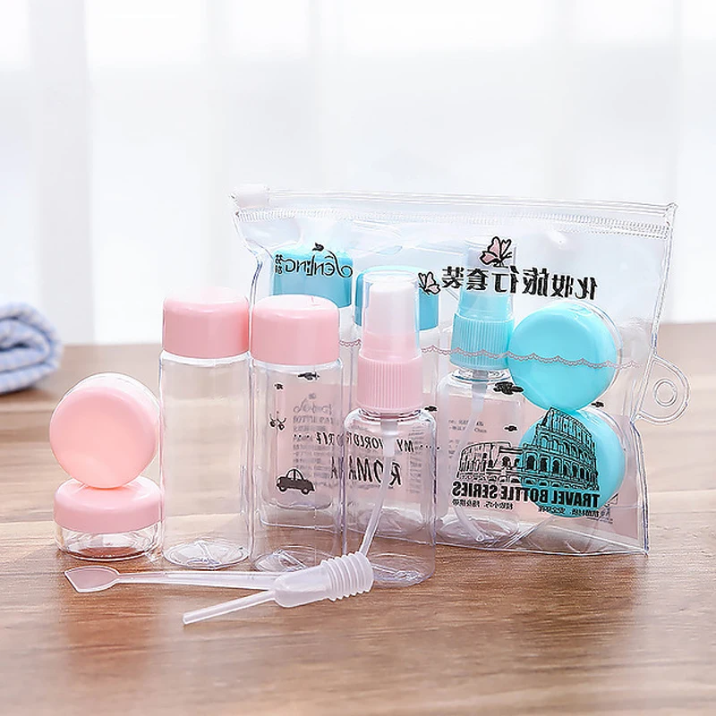 7 шт./компл. Портативный путешествия Пластик бутылки крем Коробки для косметики для макияжа нажатие спрей бутылка небольшие флаконы для макияжа инструмент
