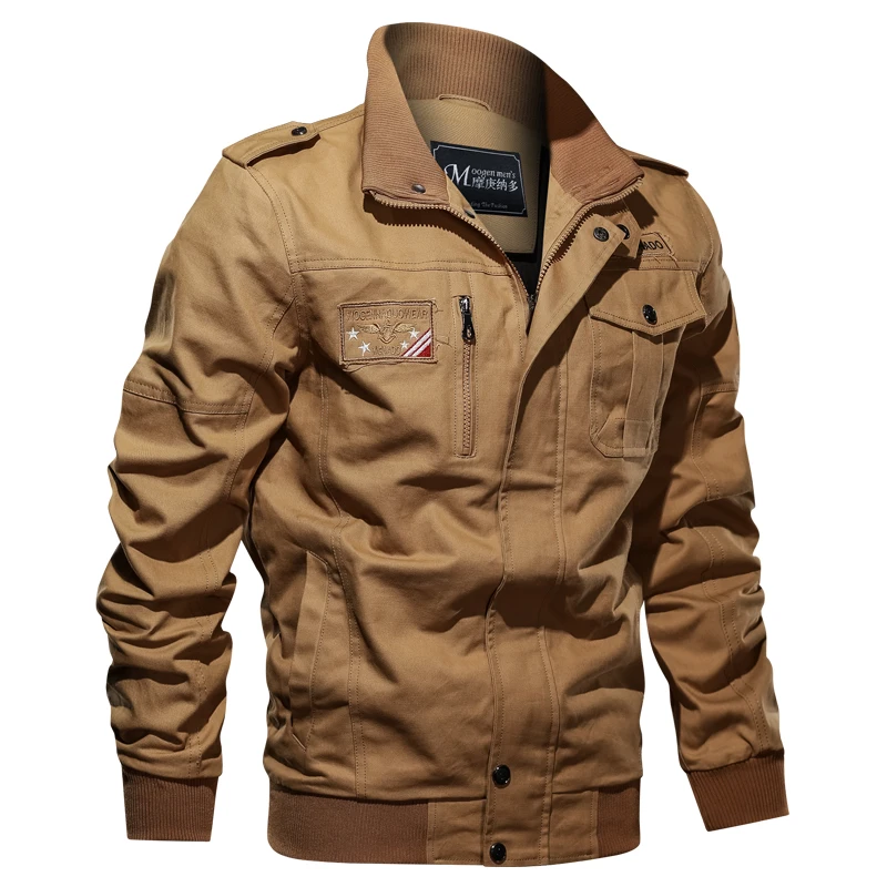 Повседневная мужская хлопковая куртка-пилот, Военная Мужская куртка на молнии, армейская мужская куртка-бомбер, зимняя мужская куртка-бомбер - Цвет: Khaki MG9962