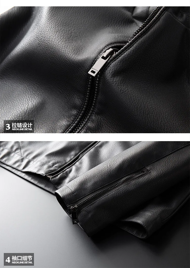 AliExpress Men's plus Velvet Leather Jacket Autumn And Winter New Products Stand Collar Windproof Jackets Short Slim Fit PU Leat