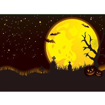 

Happy Halloween Poster Backdrop Photography Horror Moon Night Pumpkin Gloomy Trees Tombstone Ghost Background photo studio