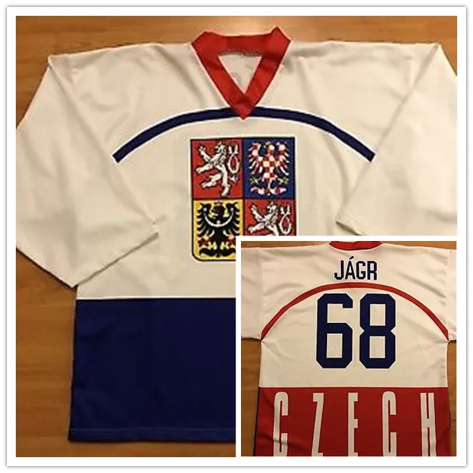 Белый Редкий Винтаж#68 Jaromir Jagr сборная чехики хоккейная Джерси Вышивка сшитая по индивидуальному заказу любое количество и имя - Цвет: Белый