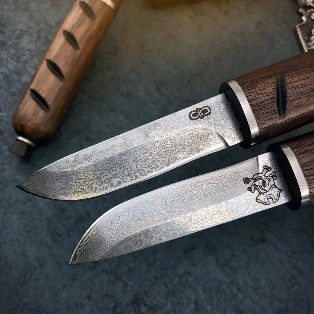 Нож для сосисок-самурая, прямое лезвие, деревянная ручка для ножа, нож из нержавеющей стали для повседневного использования, инструмент для выживания, охотничий инструмент для кемпинга