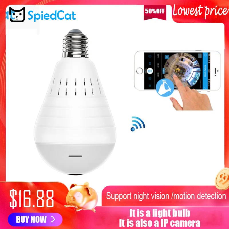 

960P HD 360 Degree Bulb Light IP Mini Wireless Wifi Camera FishEye Lens Lamp Cam Indoor Home Security Cloud Secret Night vision