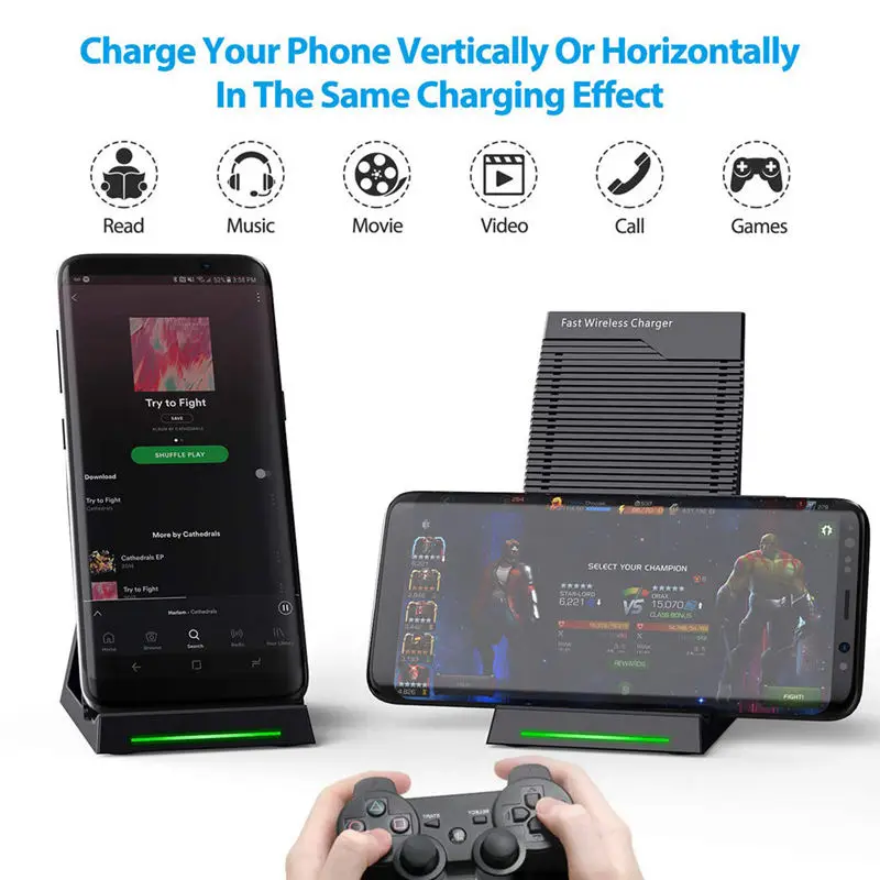 Wireless Charger,Fast Charging Stand With Cooling Fan For Xs Max/Xs/Xr/X/8/8 Plus, Quick Charging For Galaxy S9/S9 Plus/N