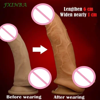 FXINBA Realistic Silicone Penis Extender Sleeve Big Delay Ejaculation Reusable Condoms Sex Toys For Men Cock Sleeve Enlargers 3