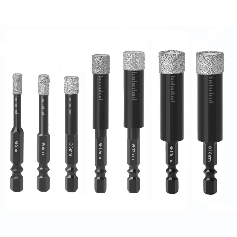 5-16mm Hex Handle Vaccum Brazed Diamond Dry Drill Bits Set Hole Open Hole Saw Cutter for Granite Marble Ceramic Tile Glass Stone 5 16mm round handle dry vacuum brazed diamond drilling dry drill bit hole saw cutter for granite marble ceramic tile glass stone