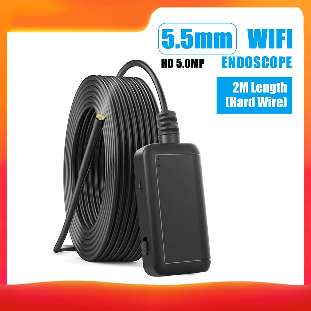 Wifi линза эндоскопа диаметр 5,5 мм жесткий провод 2 м 5 м 10 м эндоскоп камера водонепроницаемый осмотр бороскоп для андроида iOS телефон