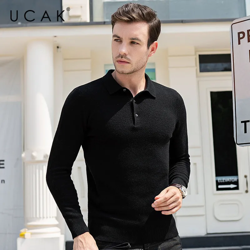 Cheap UCAK Brand Sweaters Men 2019 Autumn Winter Thick Warm Pull Homme Pure Merino Wool Cashmere Streetwear Casual Pullover Male U3088