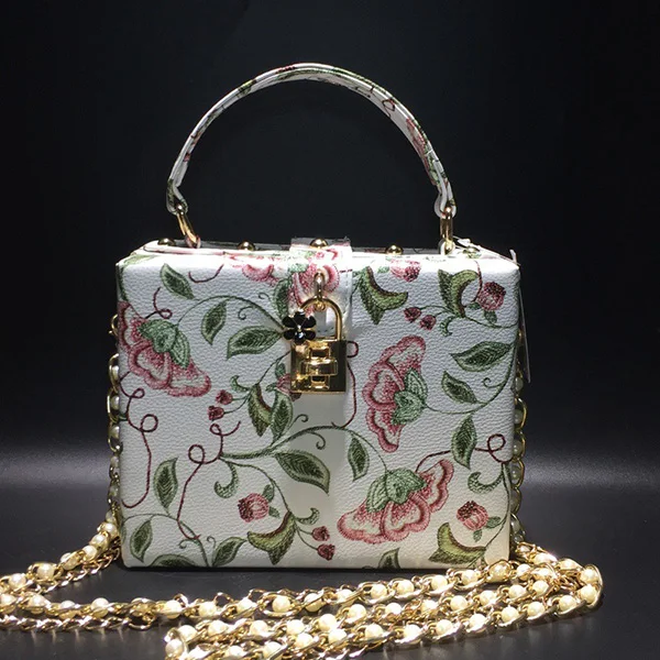 beige model C Цветочная коробка для печати вечерняя сумка женская брендовая вышивка алмаз золотой чемодан ужин вечерние женский клатч, кошелек Bolsas De Mujer - Цвет: beige model C